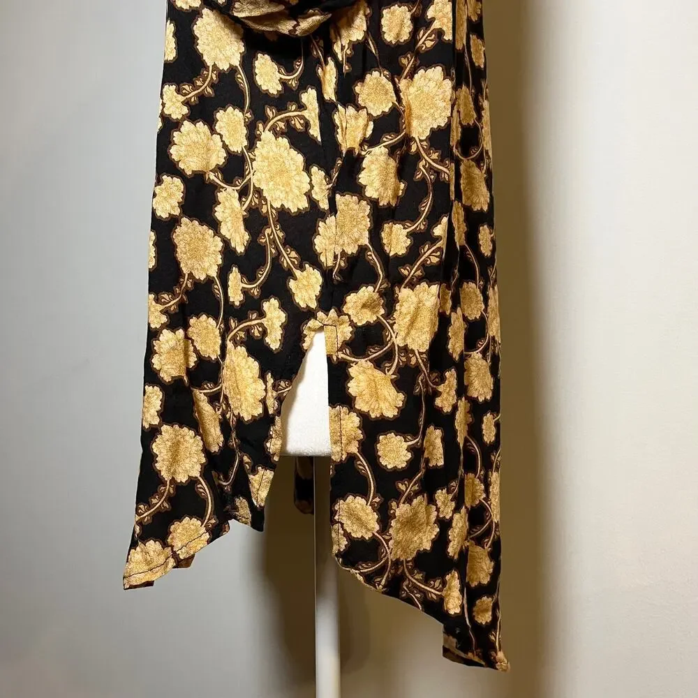 Free People Mia Tunic Floral Blouse Black Brown Size XS V-Neck Flow Boho Cottage